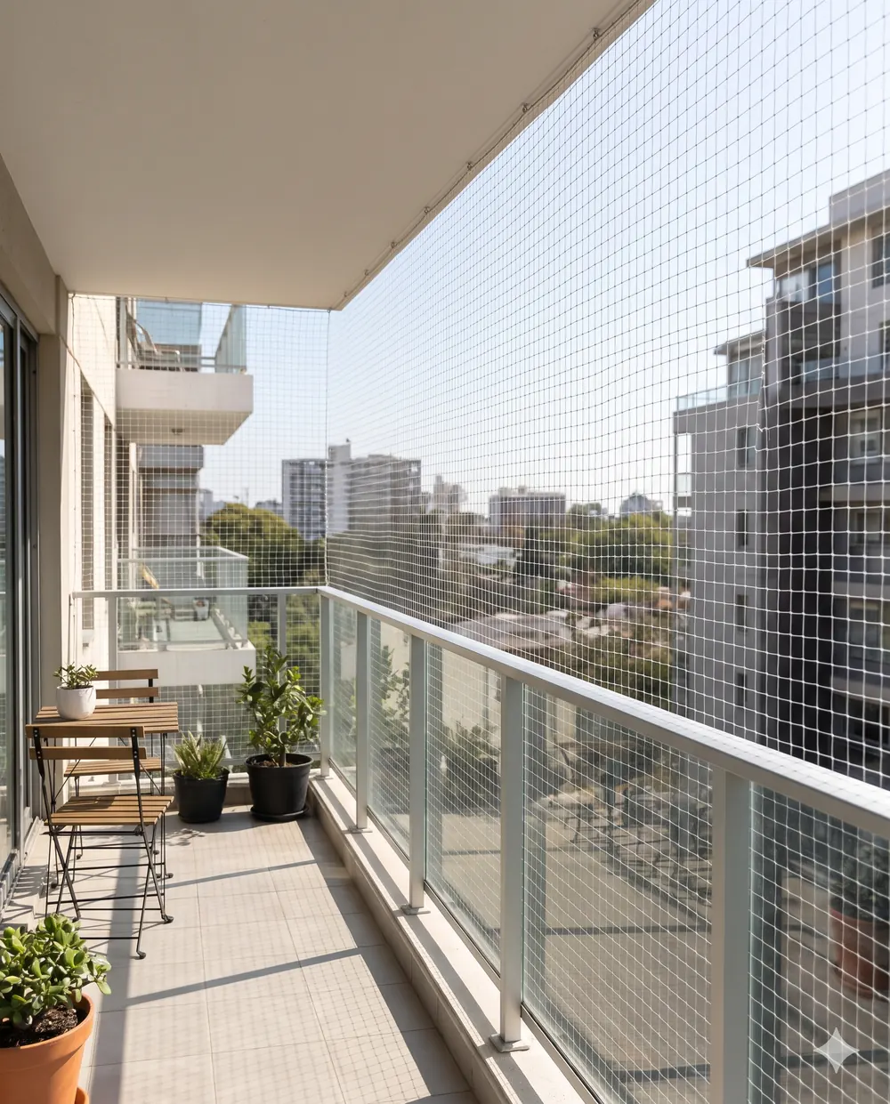 Pigeon safety net installed on an apartment balcony in Coimbatore