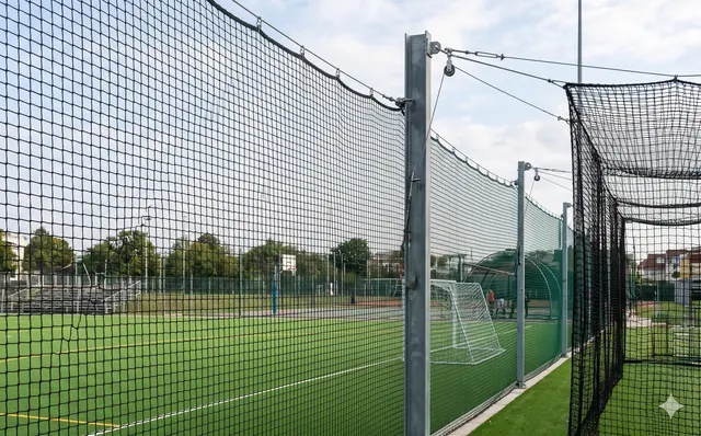 Protective sports net installed around a practice area